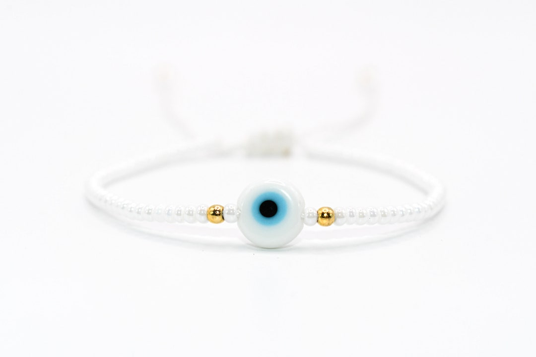 White Evil Eye Bracelet Protection Bracelet Handmade Etsy
