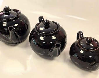 Brown Betty set of  3 teapots