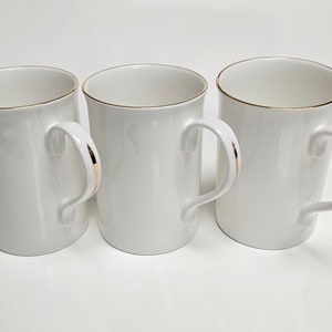 Fine Bone China White Gold Trim Band coffee Cup Mugs set of 3