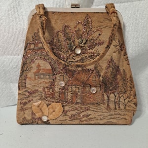 Vintage Beaded  Rhinestone Decorated Snap Shut Top Handle Handbag Purse