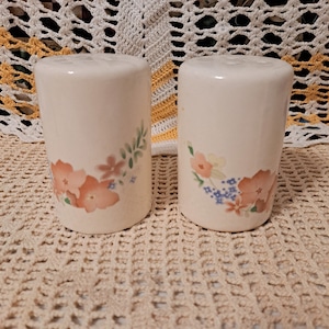 Vintage Pastel Dusty Pink Floral Flowers Salt and Pepper Shaker Set