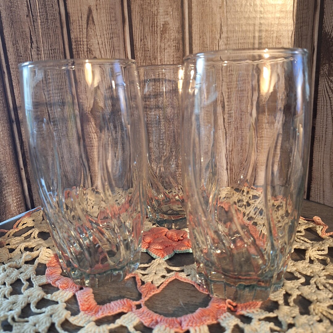 Libbey Ribbed Glassware Discontinued 4 Libbey Crisa Vertical Ribbed Glass High Ball Tumblers ...