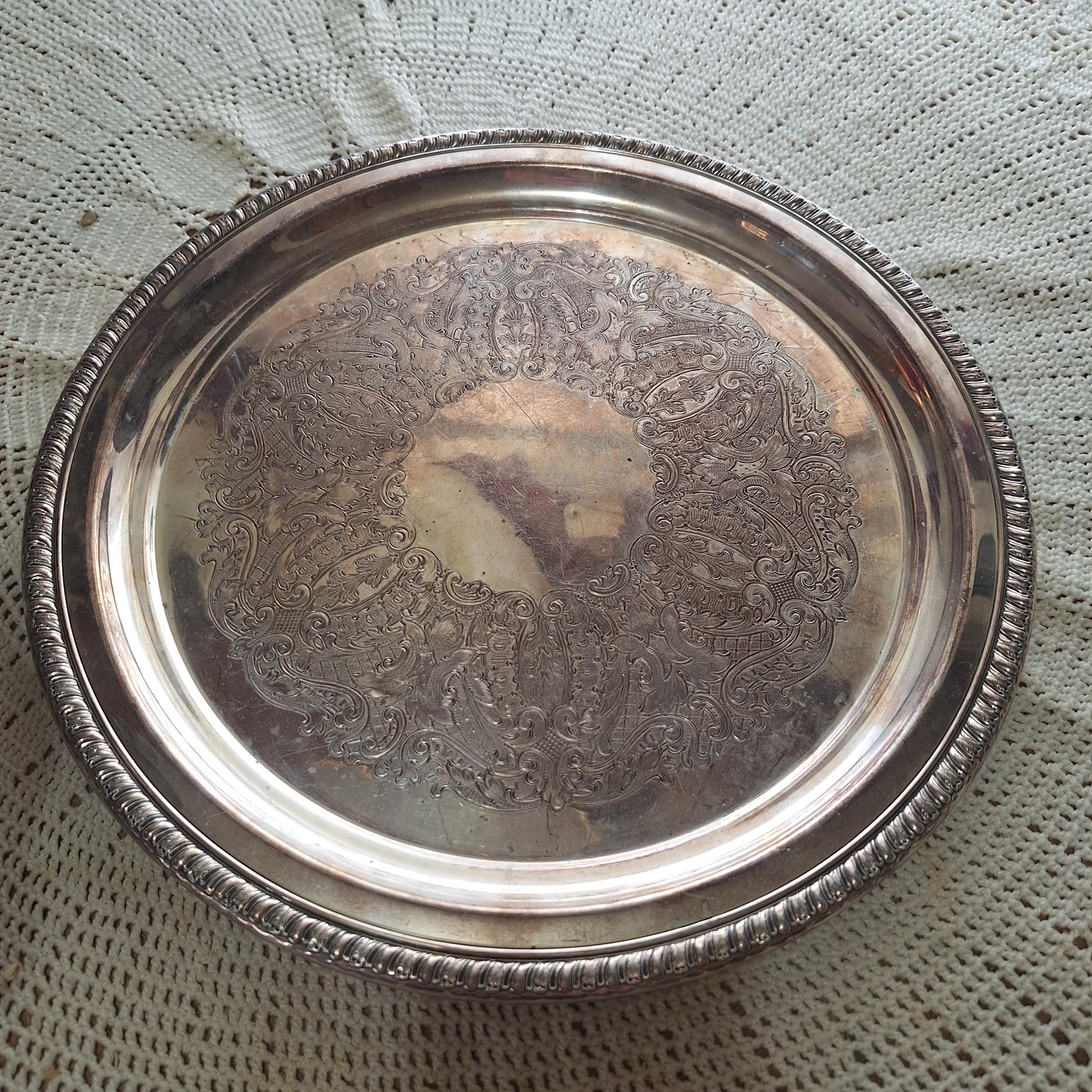 Vintage Wallace Melford Silver Plate M257 Etched Floral Serving