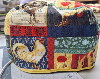 Handmade Farm Country Red Blue Rooster Chicken  2 Slice Toaster Cover Appliance Cover