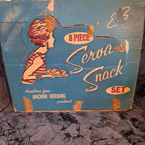 Collectible Lot of 4 Anchor Hocking Grape Cluster Design Snack Plates With Cups In Original Box