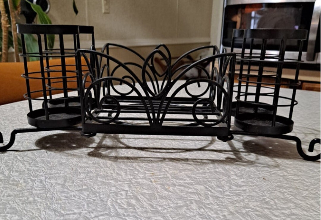 Nice Wrought Iron Table Top Condiment Caddy With Removable Basket Etsy