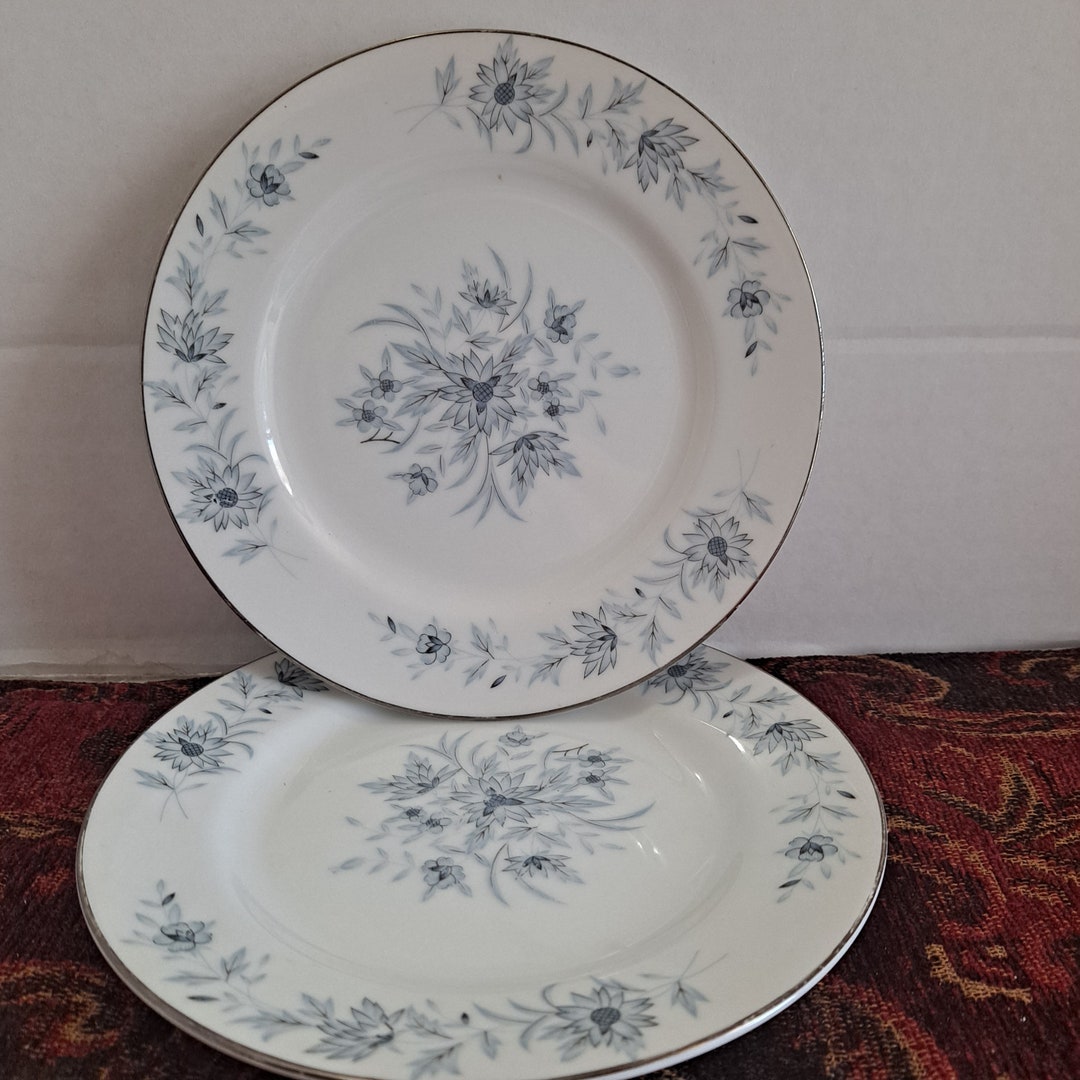 Vintage Pair of Nasco Champlain Fine China Blue Floral Dessert Plates 6