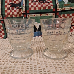 Pair of 2 Small Vintage Indiana Glass Footed Pedestal Cubist Glasses Tumblers 4.25&#39;&#39; Tall