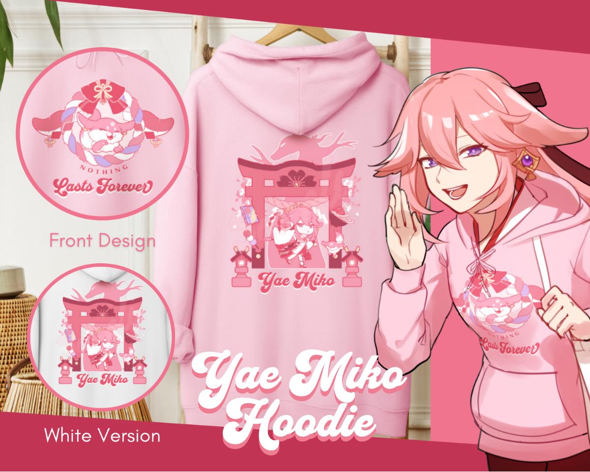 Yae Miko Themed Hoodie, Genshin Impact Hooded Sweatshirt, Kawaii 