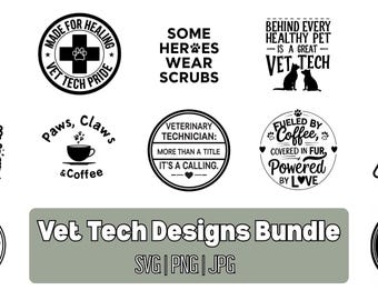 Funny Vet Tech SVG Bundle – Veterinary Tech Quotes, Vet Life Cricut Files, Gift for Vet Techs, Cute Vet SVGs for Shirts, Mugs & Stickers