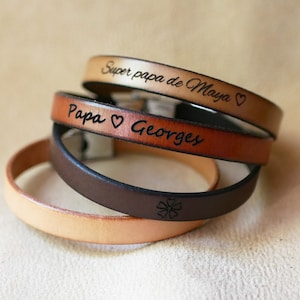 Gepersonaliseerde gegraveerde leren armband voor mannen, een aanpasbaar verjaardags- of feestcadeau-idee voor vader, peetvader, opa