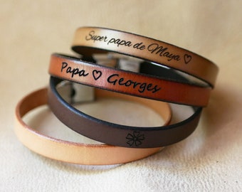 Bracelet en cuir personnalisé gravé pour homme, une idée cadeau Fête des pères personnalisable pour papa, parrain, bracelet cuir fait main