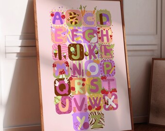 Colorful ABC Alphabet Wall art print, big abc poster for nursery, childrens room educational
