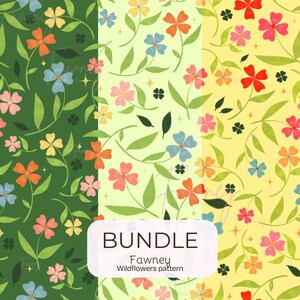 Conjunto de 3 telas estampadas sin costuras con diseño de campo de flores de verano, con un colorido y alegre estampado floral repetitivo.