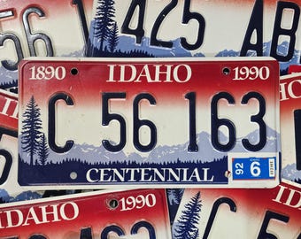IDAHO CENTENNIAL License Plate ~ 1 w/ Random Letters & Numbers ~ Real, Used, Idaho Tag, With Pine Tree Graphic, Classic Americana