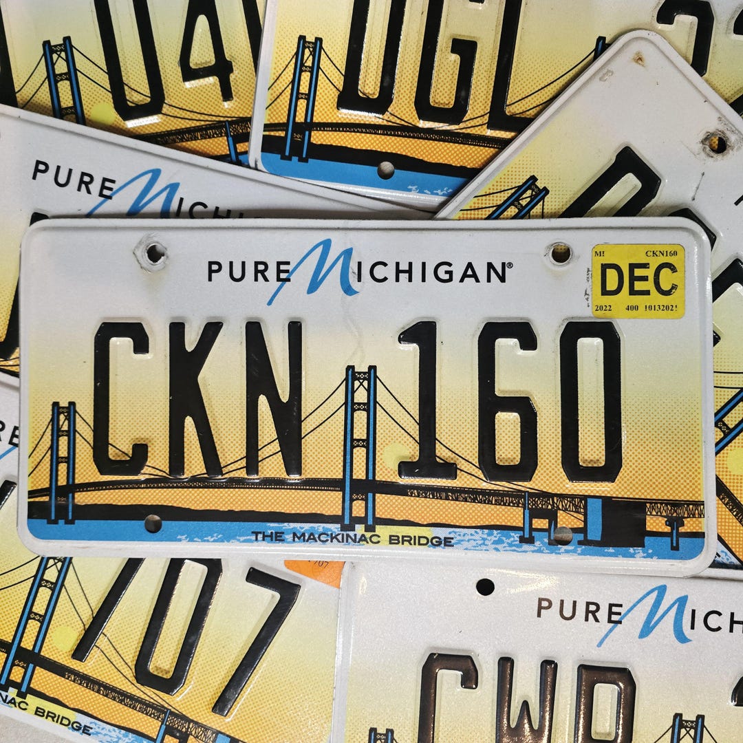 MICHIGAN Mackinac Bridge License Plate - 1 W/ Random Numbers