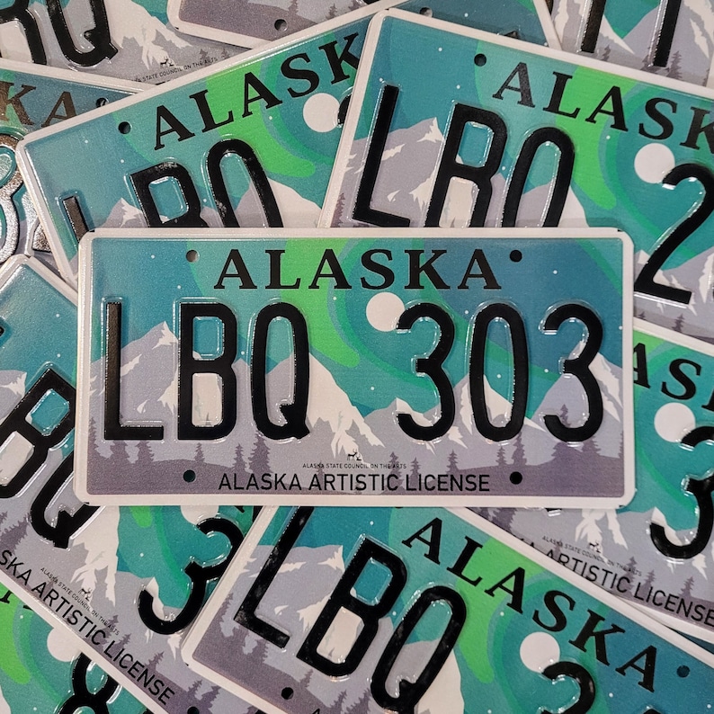 ALASKA License Plate Free Shipping in USA 1 W/ Random Letters & Numbers artistic Graphic Dark