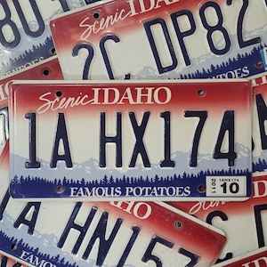 Matrícula de Idaho - Envío gratuito a EE. UU. - 1 con letras y números aleatorios (Patatas famosas ~ Rojo, blanco y azul ~ RELIEVE)
