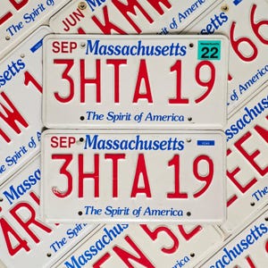 MASSACHUSETTS License Plate Pair - 1 Matching Set w/Random Letters and Numbers