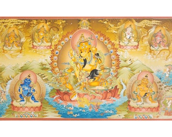 54 inch, Jambhala With Consort Yab Yum, Master Quality Buddhist Handmade Thangka Painting, Tibetan Style Real Gold