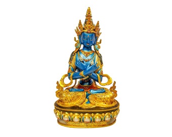 13 inch, Vajradhara, Buddhist Handmade Statue, Partly Gold Plated With Face Painted, Master Quality