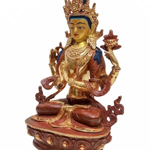 9 inch, Chenrezig, Buddhist Handmade Statue, Partly Gold Plated And Face Painted image 3