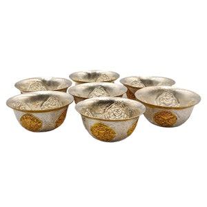 2 inch, Copper Offering Bowl, Hand Carved 7 Pcs Set, Gold And Silver Plated image 2