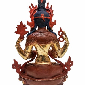 9 inch, Chenrezig, Buddhist Handmade Statue, Partly Gold Plated And Face Painted image 4