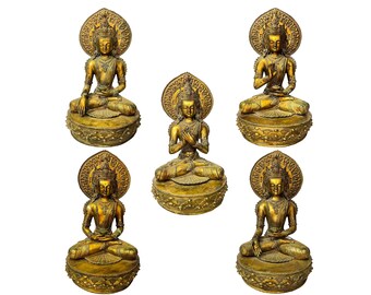 19 inch, Buddhist , With Shakyamuni Buddha, Amitabha Buddha, Maitreya Buddha, Ratnasambhava Buddha And Amaghasiddhi Buddha, Full Gold Plated