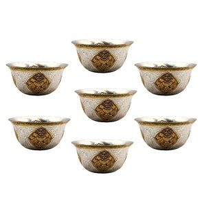 2 inch, Copper Offering Bowl, Hand Carved 7 Pcs Set, Gold And Silver Plated image 1
