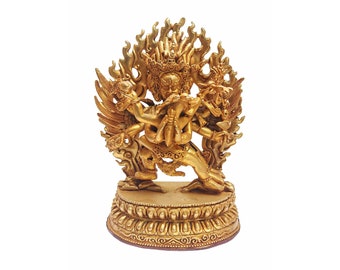 15x11x6 cm, Tibetan Buddhist Handmade Statue Of Vajrakilaya - Dorje Phurba, Full Gold Plated