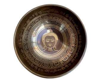6-Zoll, Hand geschlagene schnitzende Klangschale mit Shakyamuni Buddha-Kopf, Radierung