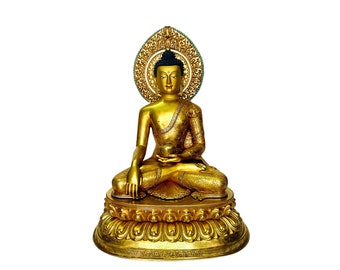 30 inch, Master Quality, HQ, Buddhist Statue Of Shakyamuni Buddha, Full Fire Gold Plated, Face Painted