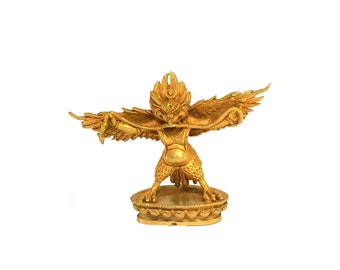10 cm, nepalesische Statue von Garuda, Vollvergoldet