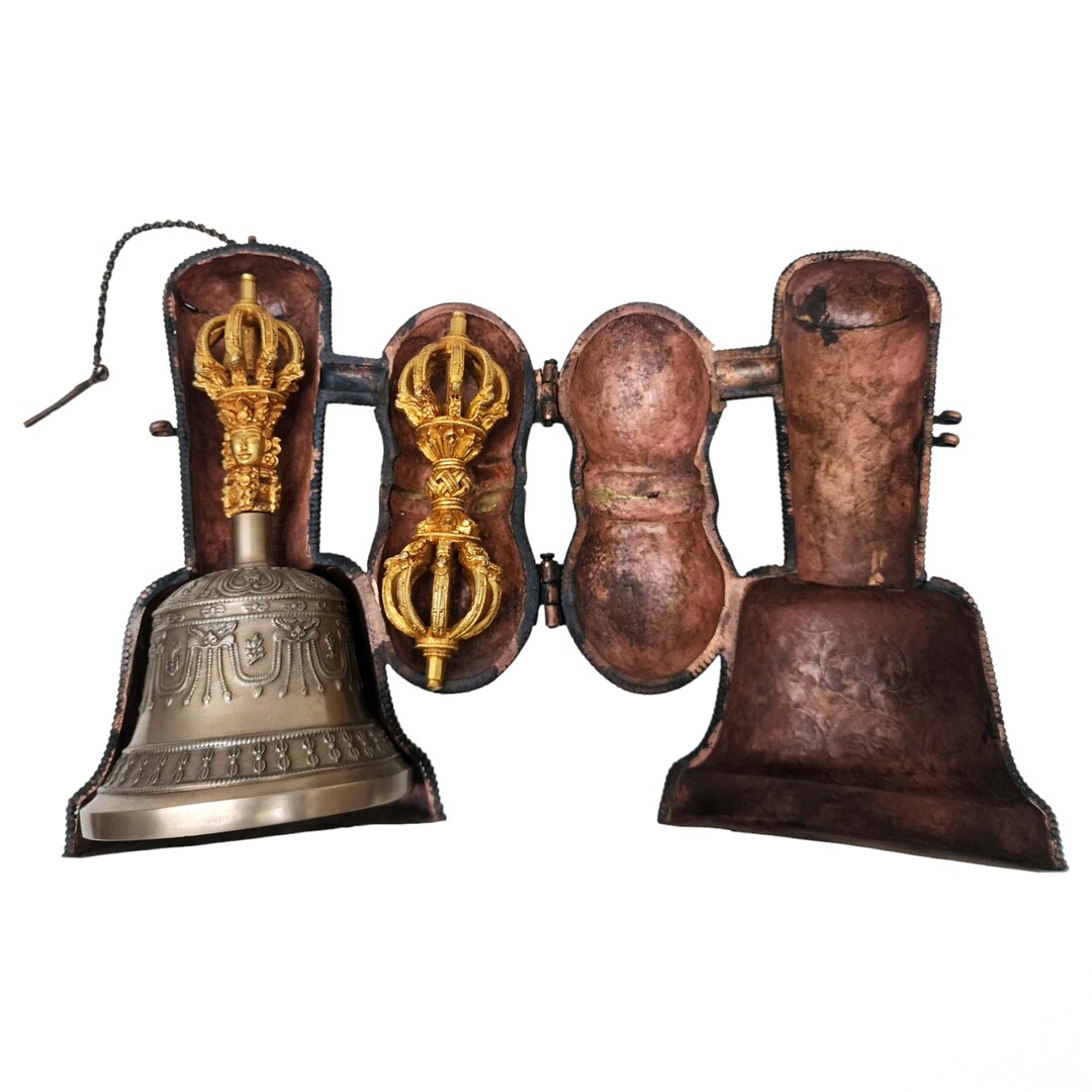 4-Inch Brass Tibetan Hand Bell - Meditation & Prayer Dorje Vajra With Antique Gold Finish