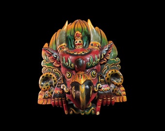 Garuda Mask, Handmade Wooden Mask Of Garuda, Painted Red, Poplar Wood