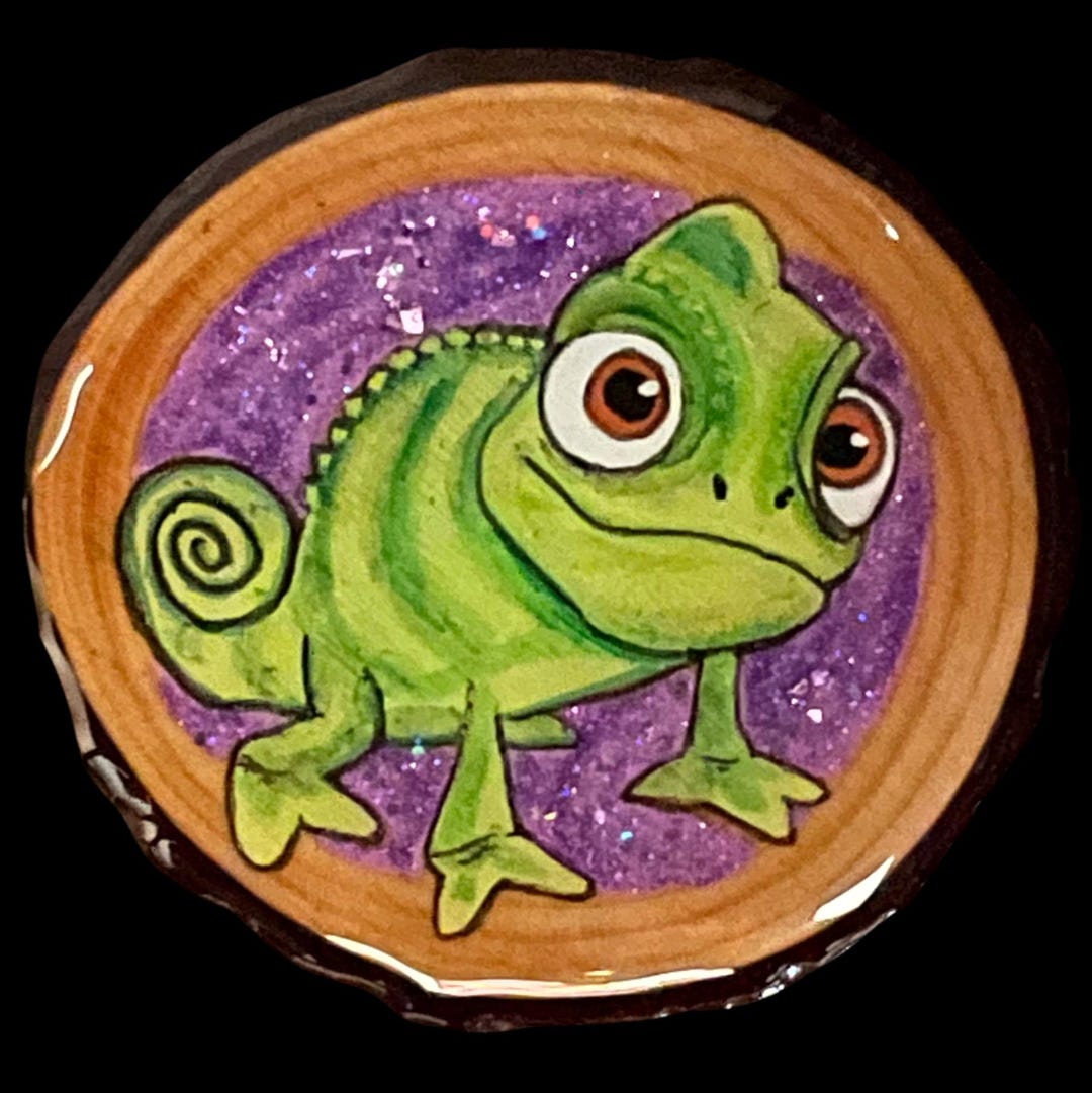 Hand-painted Pascal From Disney's Tangled - Wooden Disc Art Hanging ...