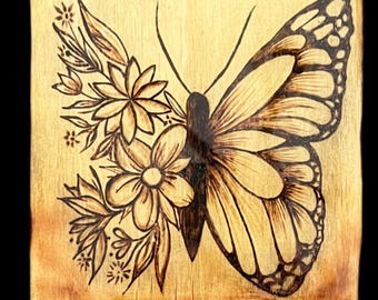 Butterfly | Wildlife | Flower | Wood Burn | Original Pyrography | Wood-burning | Butterfly Art