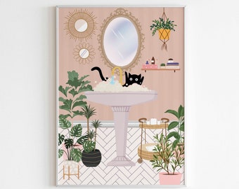 Black Cat & Co Poster | Cat in a Sink Print | Funky Animals Wall Art | Funny Home Decor | DIGITAL DOWNLOAD