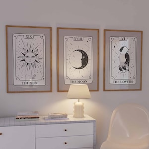 Tarotposter Trio | Zwart-wit | Tarotkaarten | Tarotposterset | Trendy muurkunstset | DIGITALE DOWNLOAD