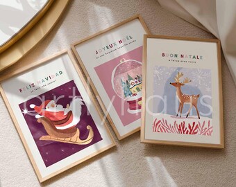 Merry Christmas Poster Trio | Santa On A Sleigh Prints | Xmas Printable Home Decor | Christmas Print | Christmas Wall Art | DIGITAL DOWNLOAD