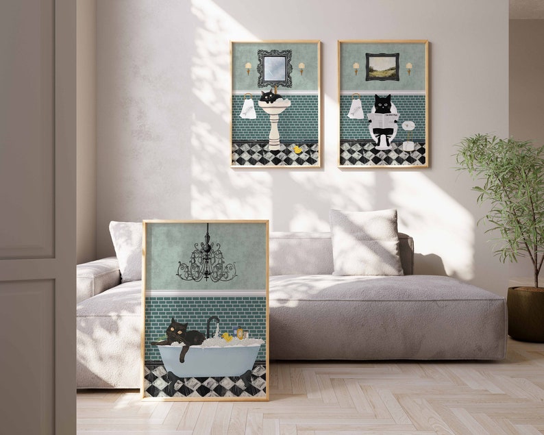 Retro Bathroom Cat Poster, Funny Restroom Wall Art, Black Cat and Sink Print, Cat Lover Gift, Bathroom Animal Wall Decor, DIGITAL DOWNLOAD image 6
