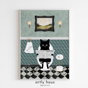 Retro Bathroom Cat Poster, Funny Restroom Wall Art, Black Cat and Sink Print, Cat Lover Gift, Bathroom Animal Wall Decor, DIGITAL DOWNLOAD image 9