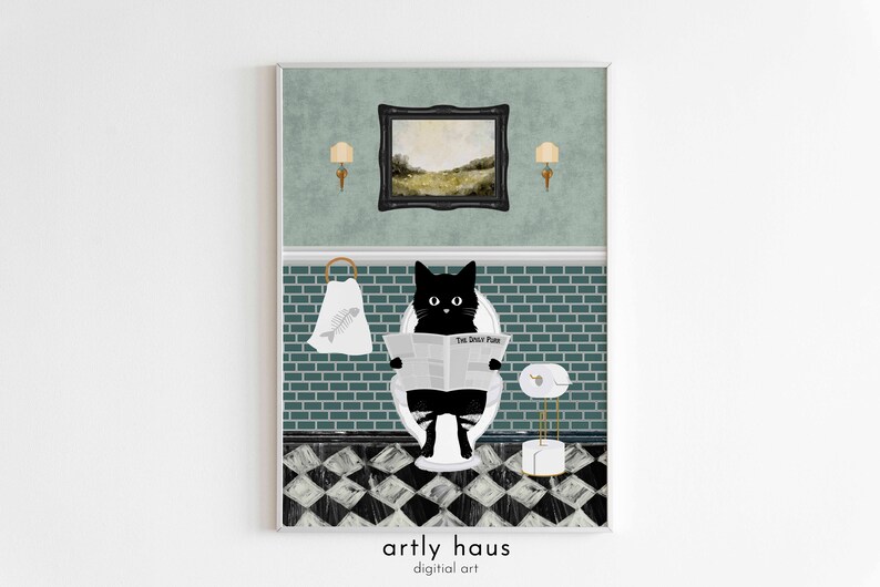 Retro Bathroom Cat Poster, Funny Restroom Wall Art, Black Cat and Sink Print, Cat Lover Gift, Bathroom Animal Wall Decor, DIGITAL DOWNLOAD image 9