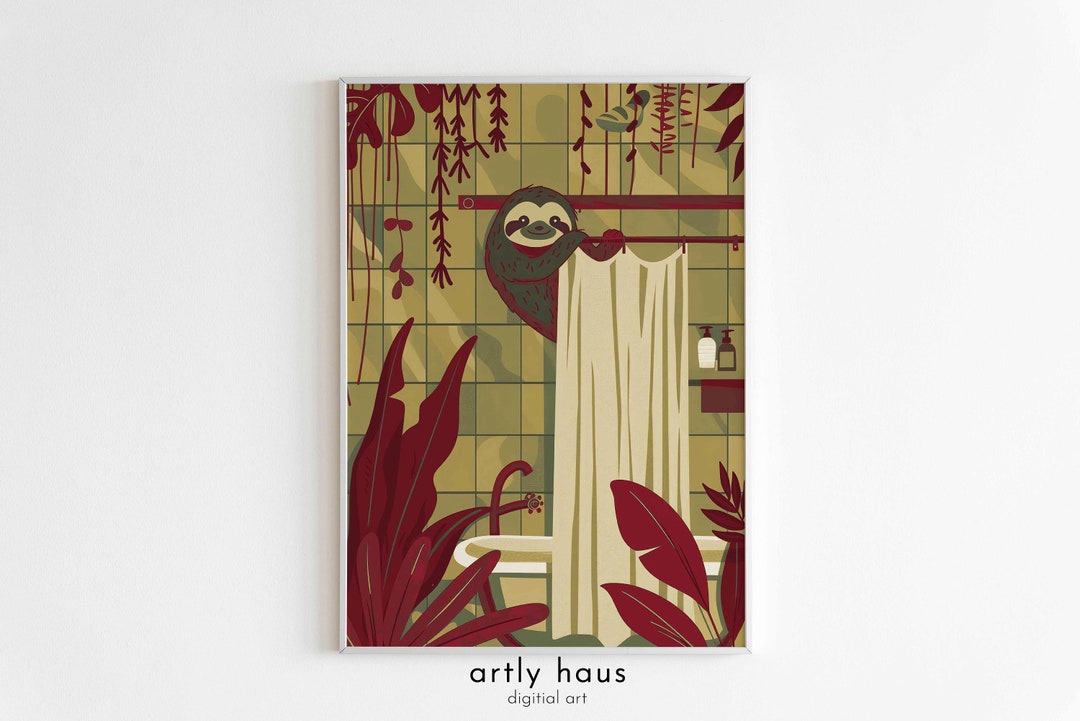 Charming Sloth Bath Time Poster Solo Playful Bathroom Art for Kids ...
