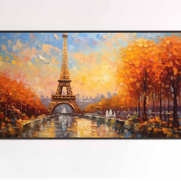 Samsung Frame TV Art | Parisian Autumn Glow | Eiffel Tower | Impasto Landscape | Autumn Reflections | DIGITAL DOWNLOAD