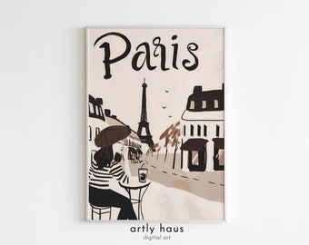In a Parisian Café Poster Solo | Food and Drink Printable | Abstract Kitchen Decor | Warm Rustic Neutrals | DIGITAL DOWNLOAD