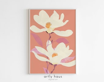 Pink Magnolia Flower Poster – Bold Botanical Print, Pink Summer Art, Elegant Bloom Wall Decor, DIGITAL DOWNLOAD