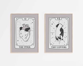 Love Fool Tarot Poster Set | Monochrome | Tarot Cards | Tarot Art | DUO | Aesthetic Print Set | Trendy Wall Art Set | DIGITAL DOWNLOAD
