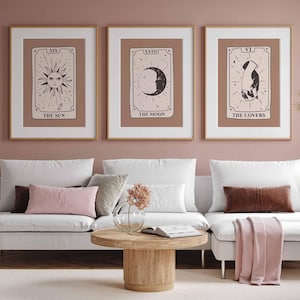 Tarotposter Trio | Tarotkunst aan de muur | The Sun, The Moon, The Lovers Tarot set van 3 | Trendy studentenkamerdecoratie | DIGITALE DOWNLOAD